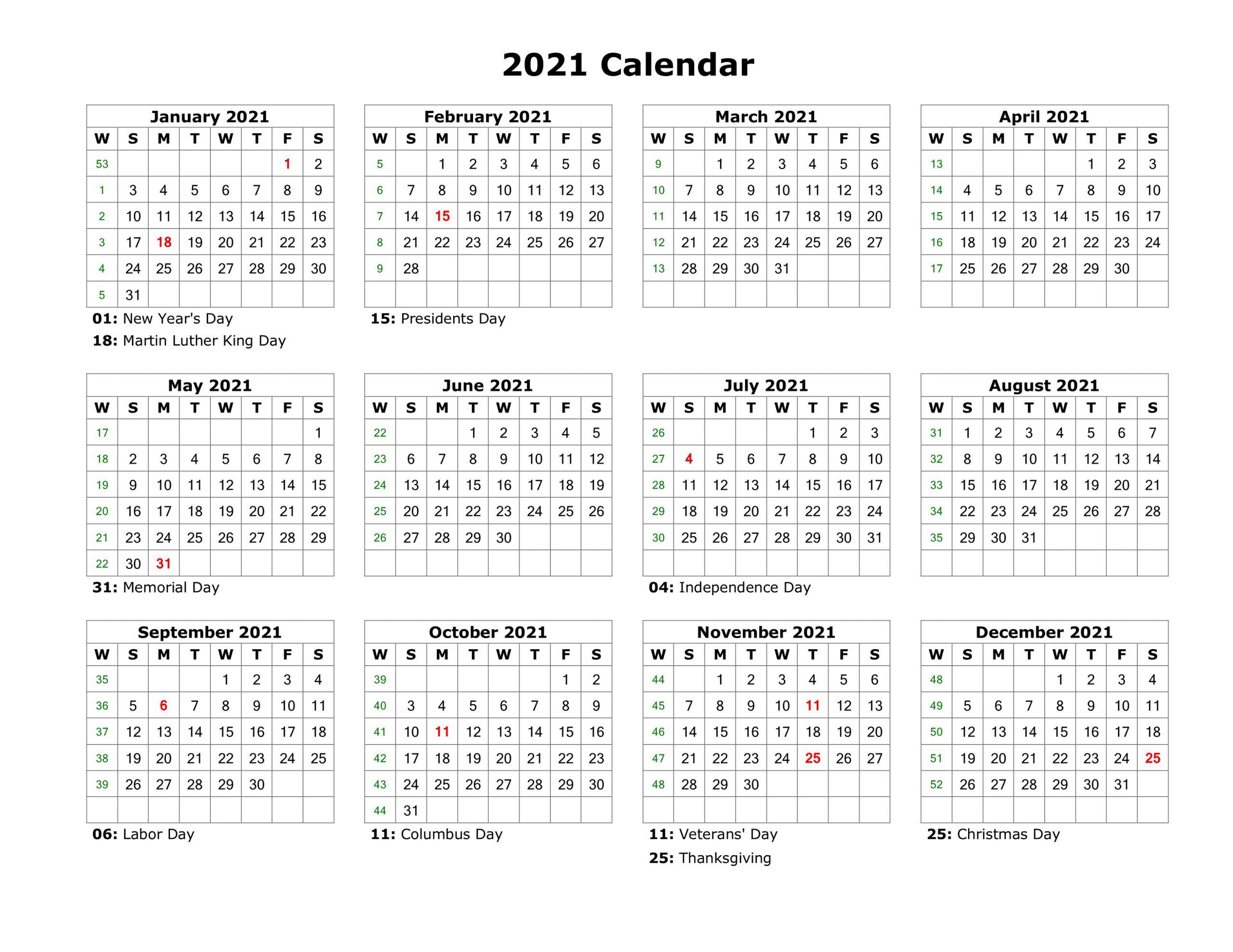 Small Printable Calendar 2021 Free