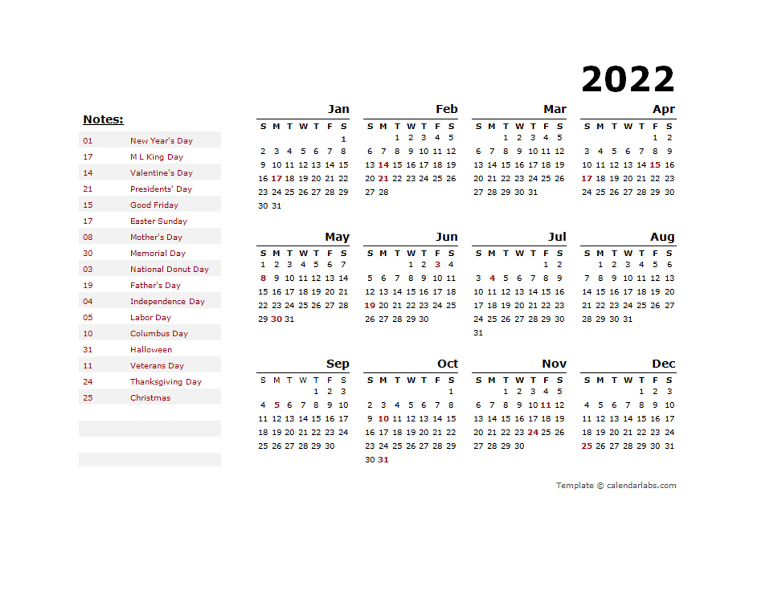 Editable Printable Calendar 2022