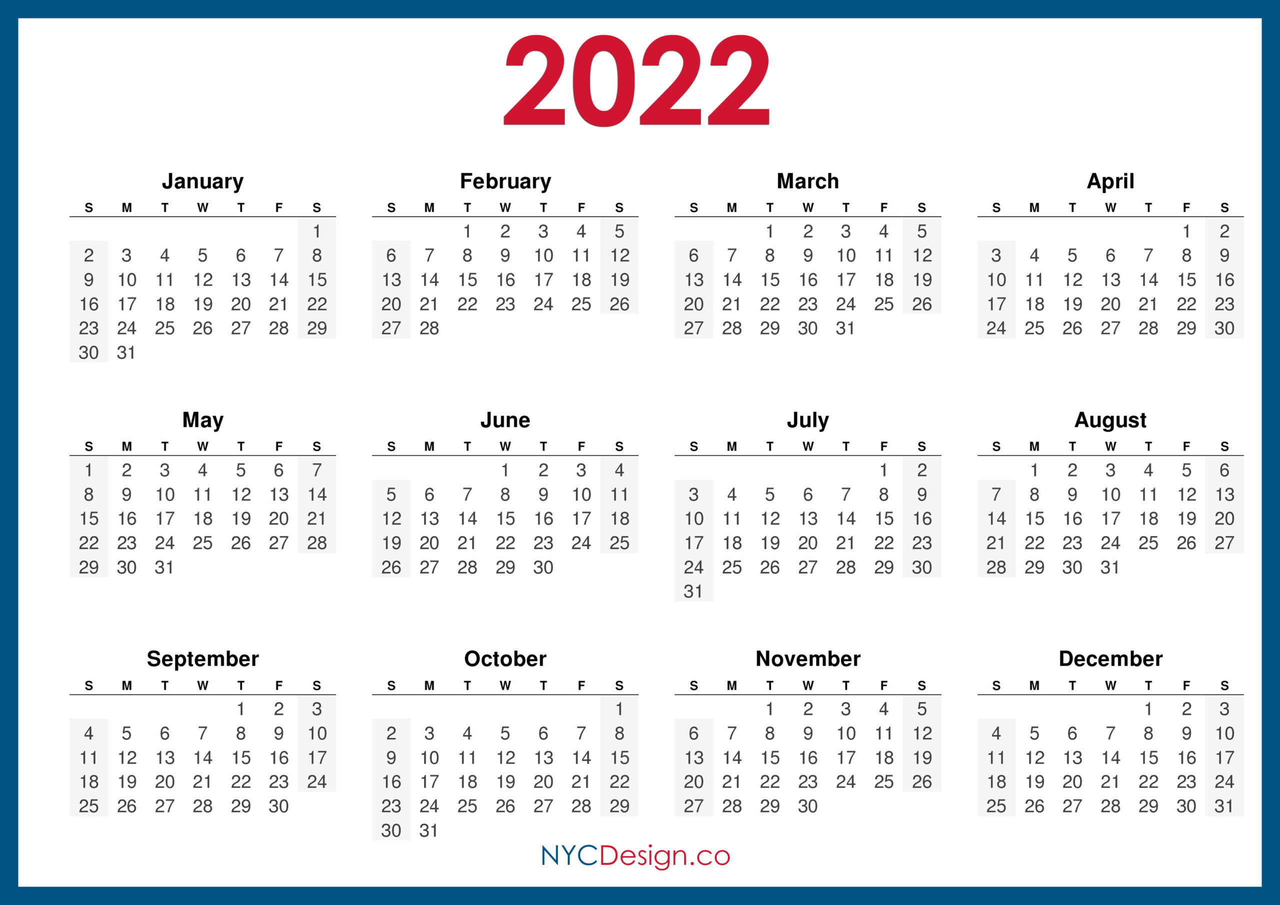 2022 Printable Calendar One Page Portrait
