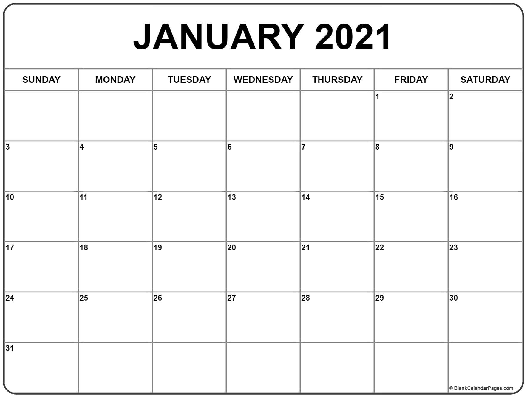 Free January 2021 Calendar Printable