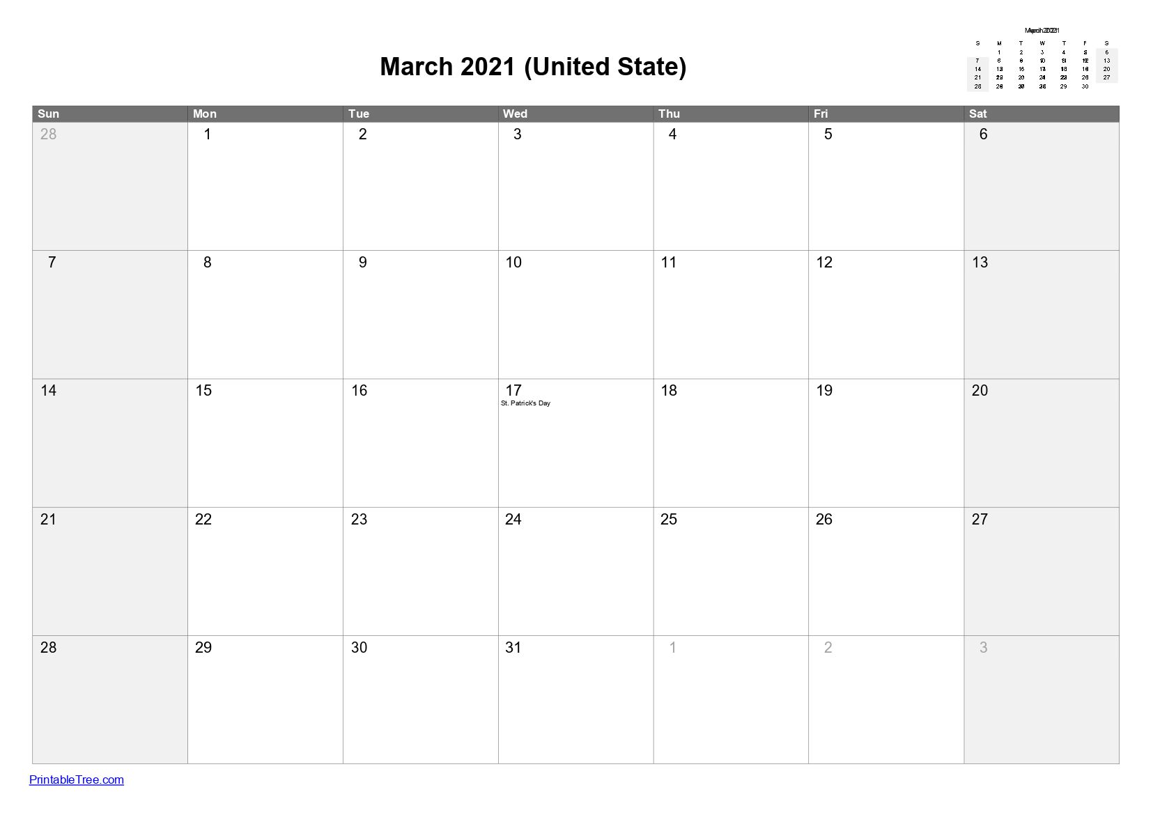 March 2021 Calendar With Holidays