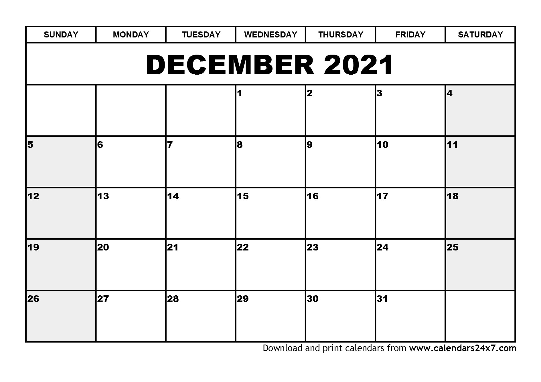 Printable Calendar December 2021 And January 2021