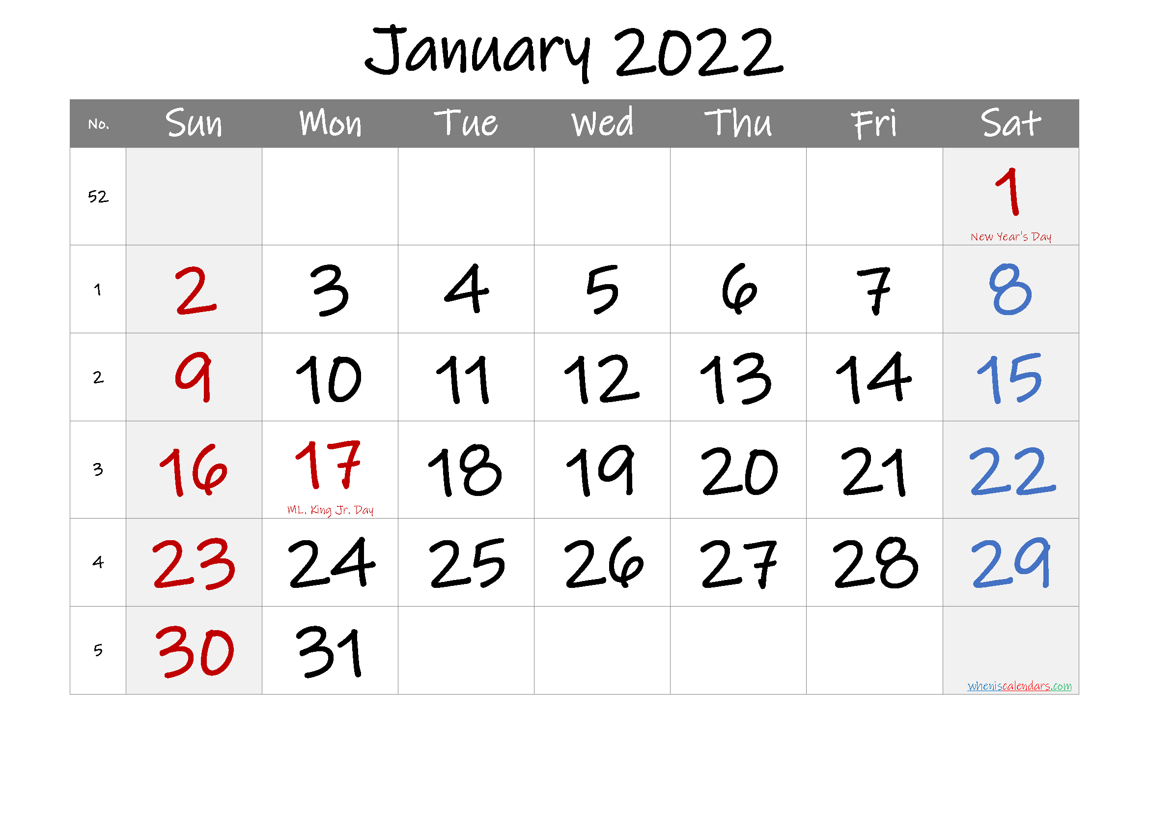 Printable Calendars 2022 With Holidays