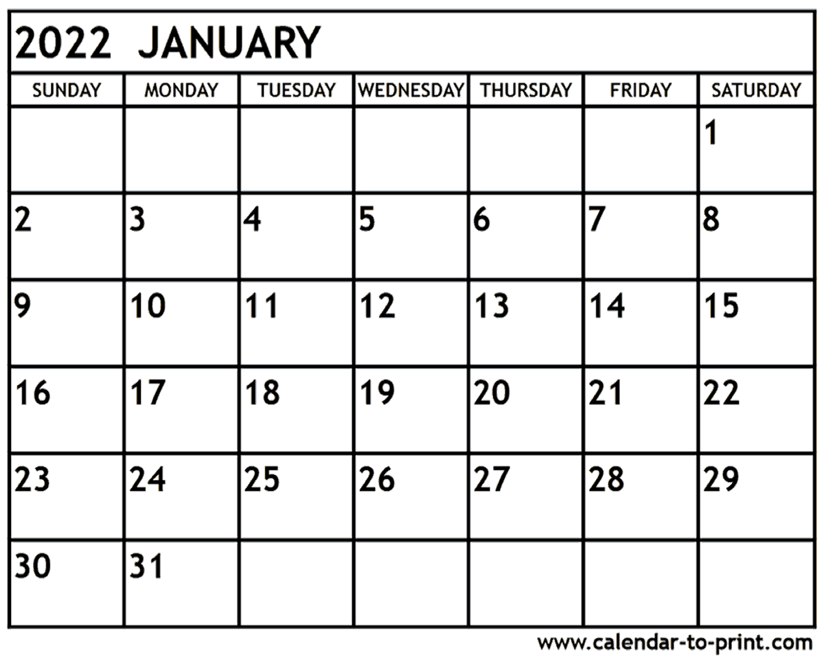 Calendar Jan 2022 Printable