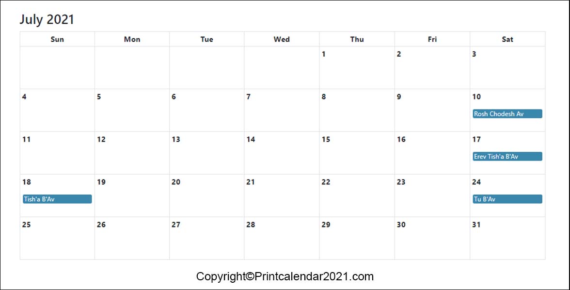Jewish Calendar 2022 Printable