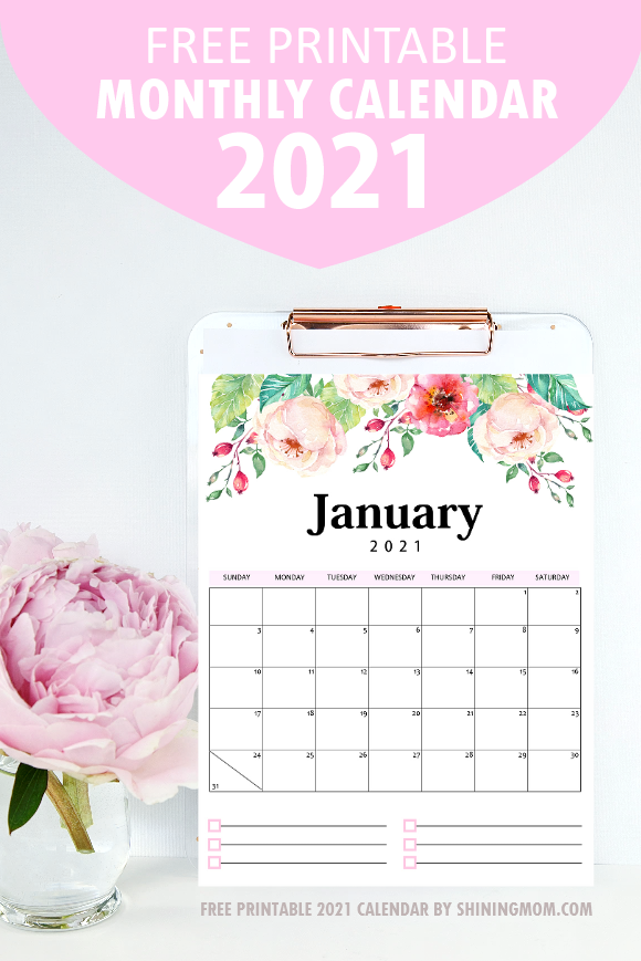 Pretty Printable 2021 Calendar By Month