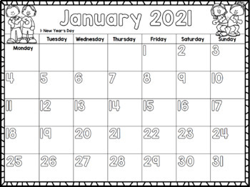 2021 Printable Calendar For Kids
