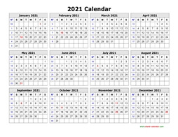 Free Printable 2021 Calendar Template