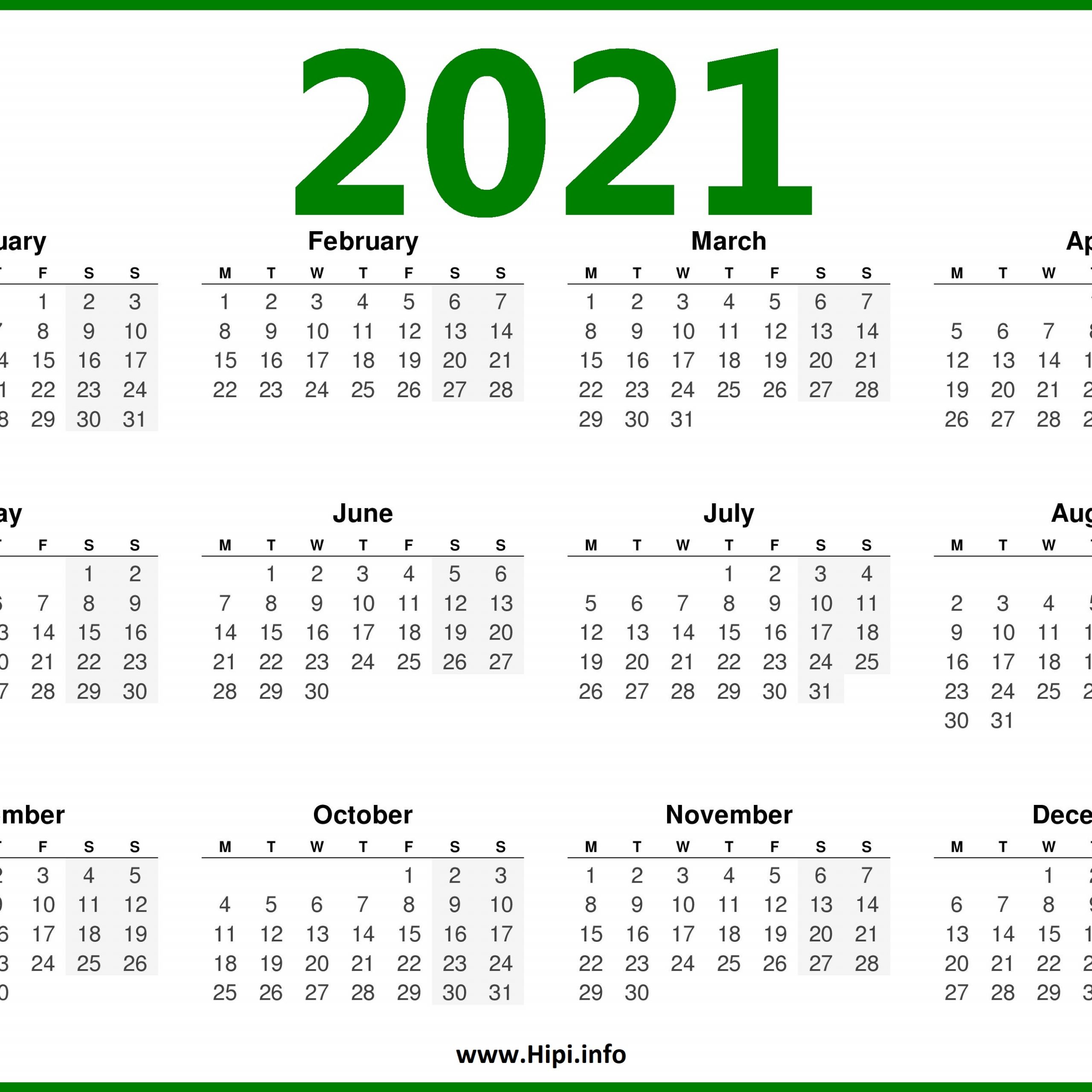 Printable Calendar 2021 Starting Monday