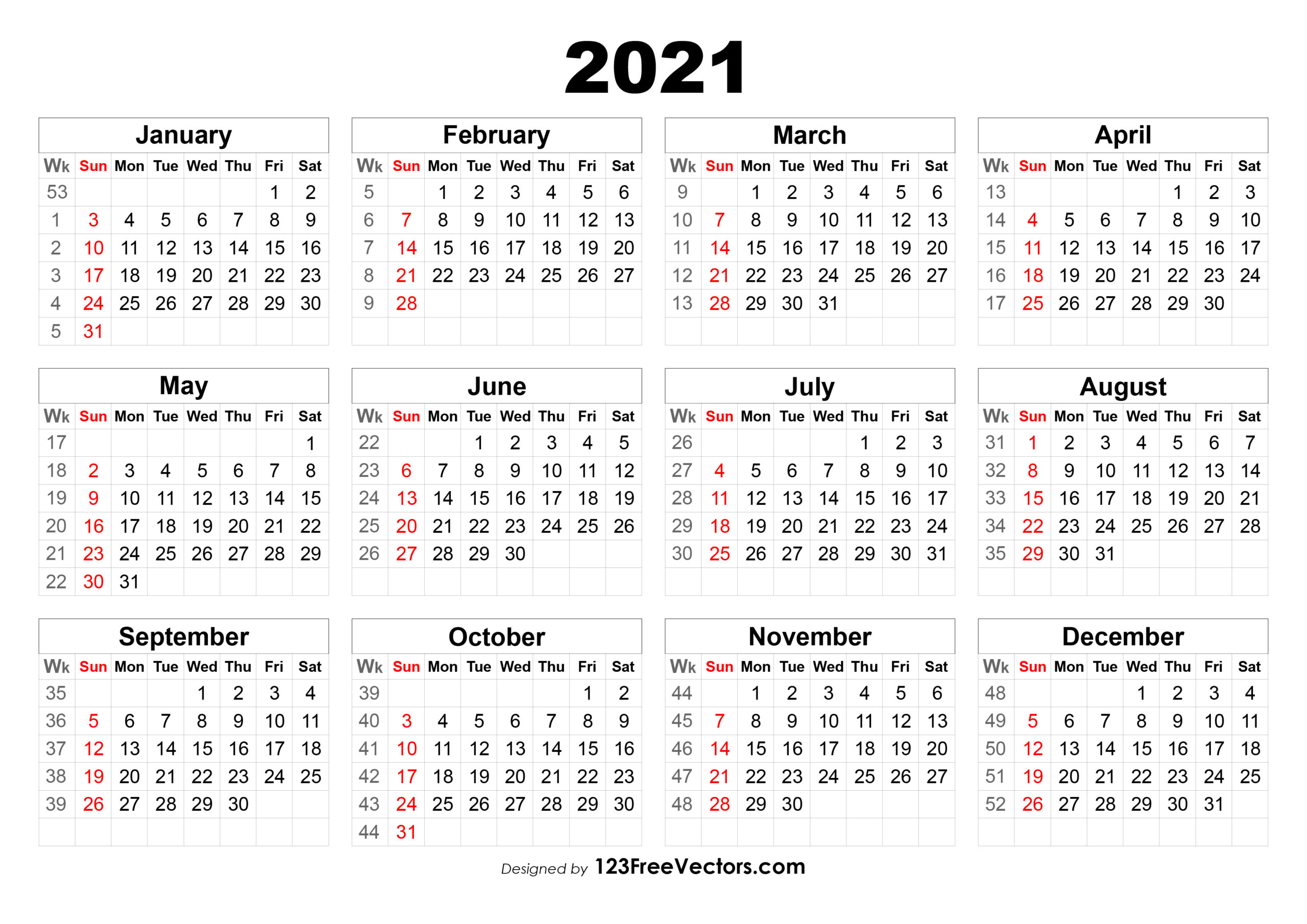 Calendar With Week Numbers 2021
