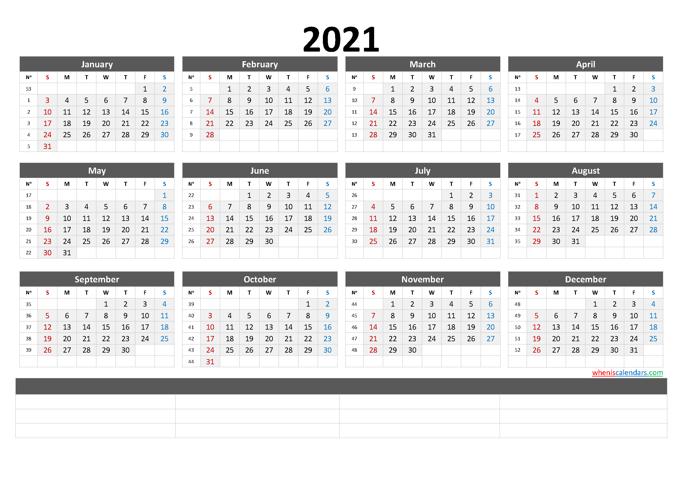 Printable Calendar 2021 Template