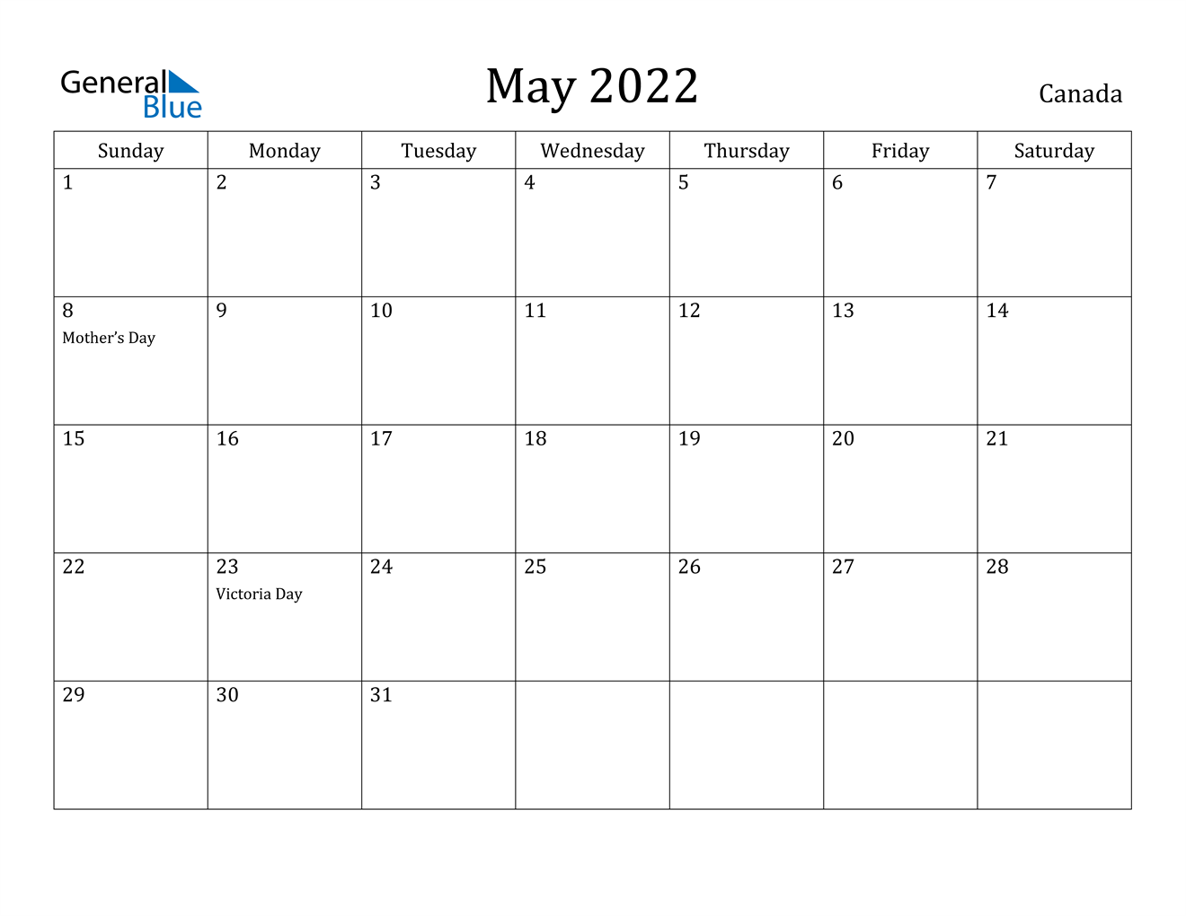 May 2022 Calendar Printable Free