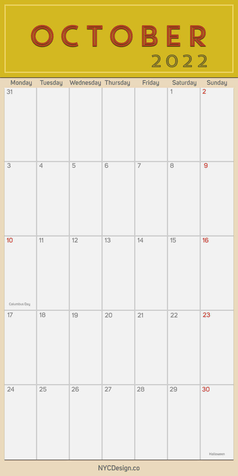 Free Printable October Calendar 2022
