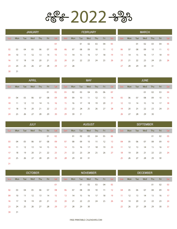 Calendar Printable 2022 Free