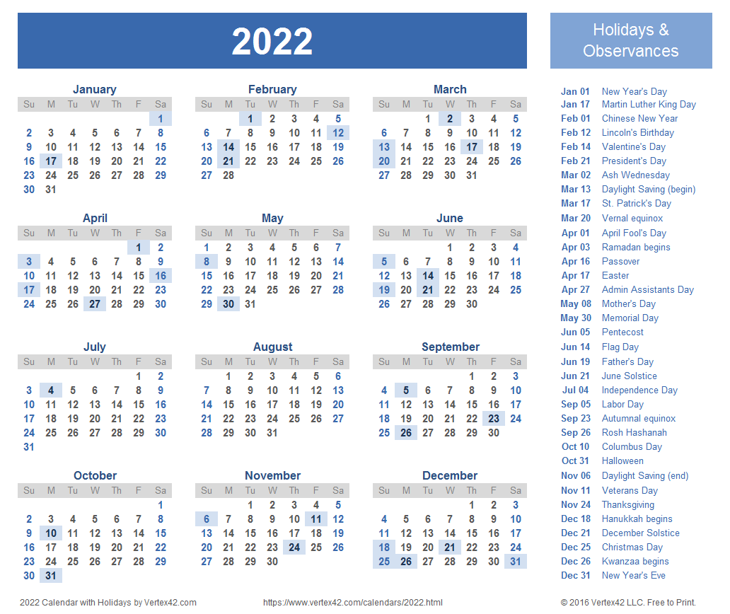 Free Printable Calendar Monthly 2022