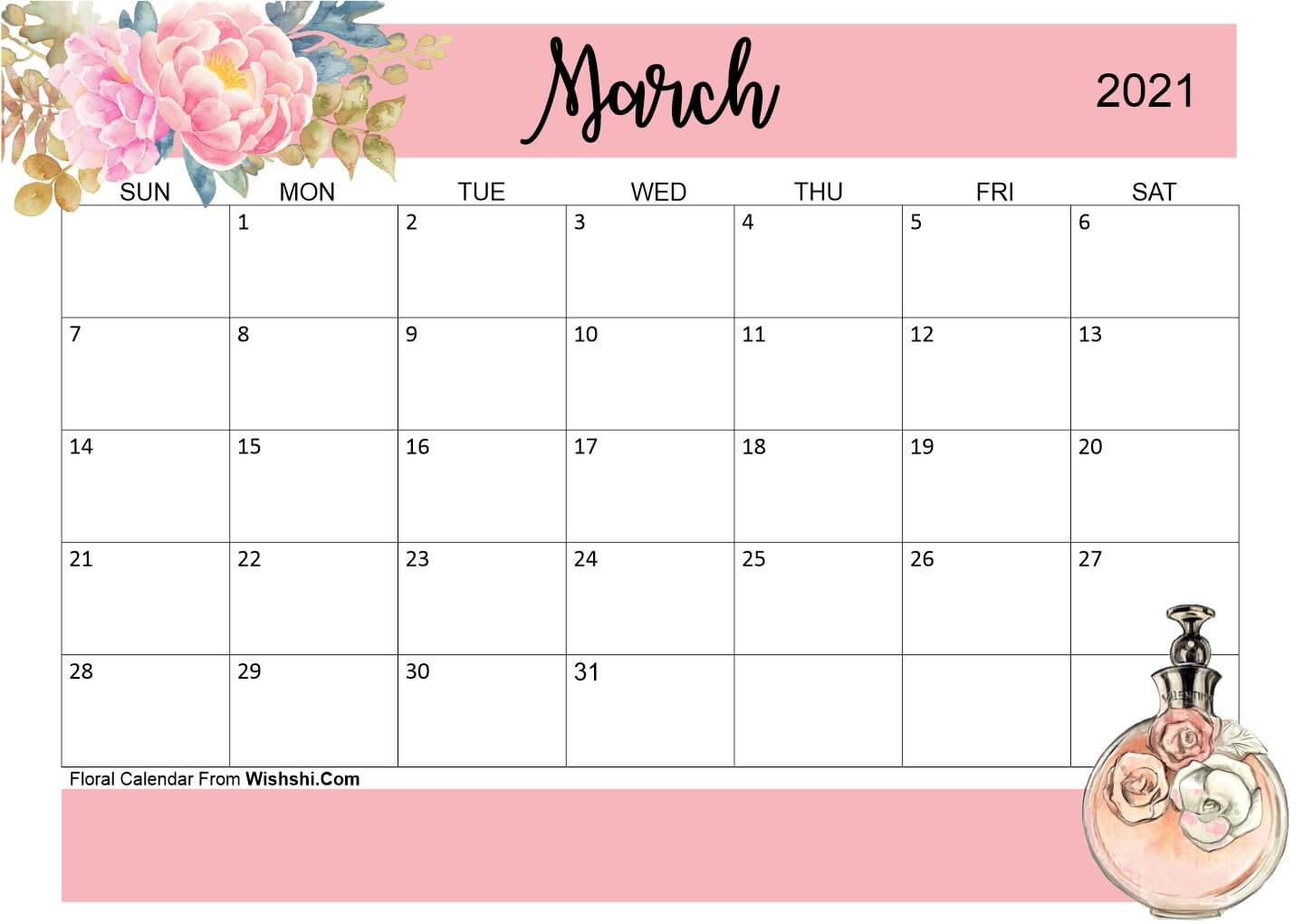 Free Cute Printable Calendar March 2021