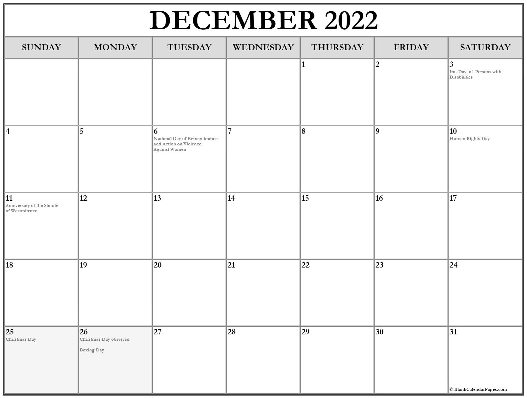 Printable 2022 Calendar With Canadian Holidays