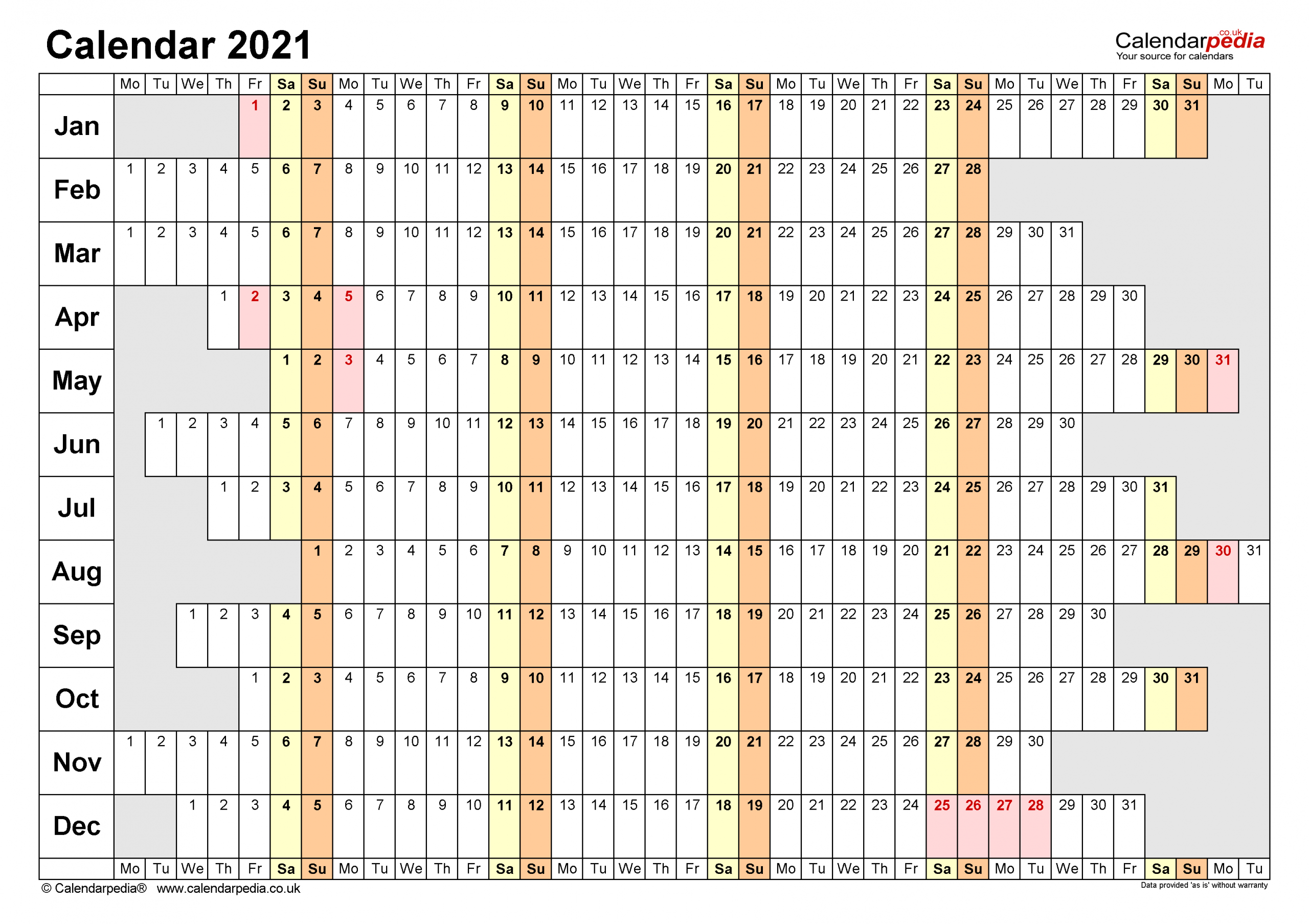 Microsoft Word Printable Calendar 2021