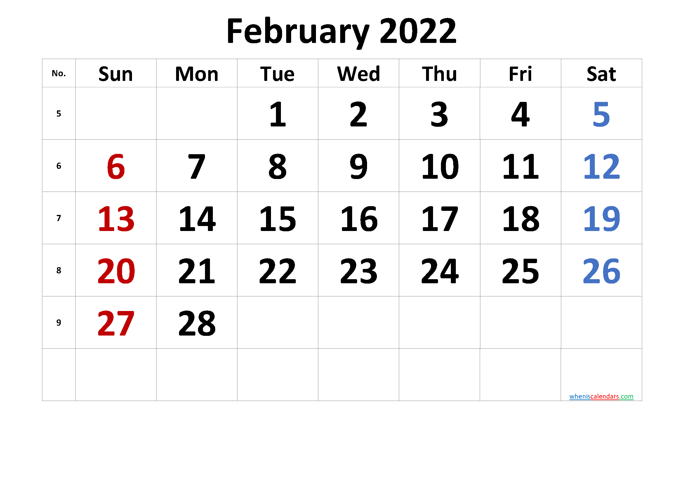 Free Printable Feb 2022 Calendar