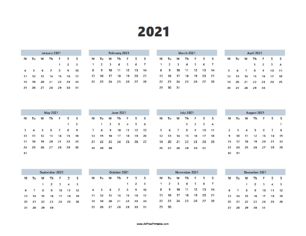 2019 Calendar 2021 Printable