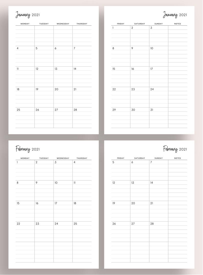 Printable 2021 Monthly Calendar With Lines