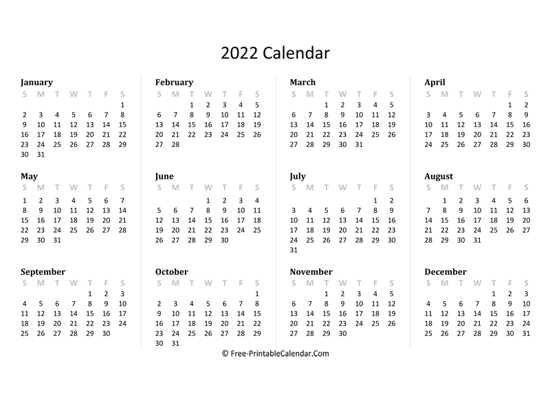 Calendar 2022 Monthly Printable