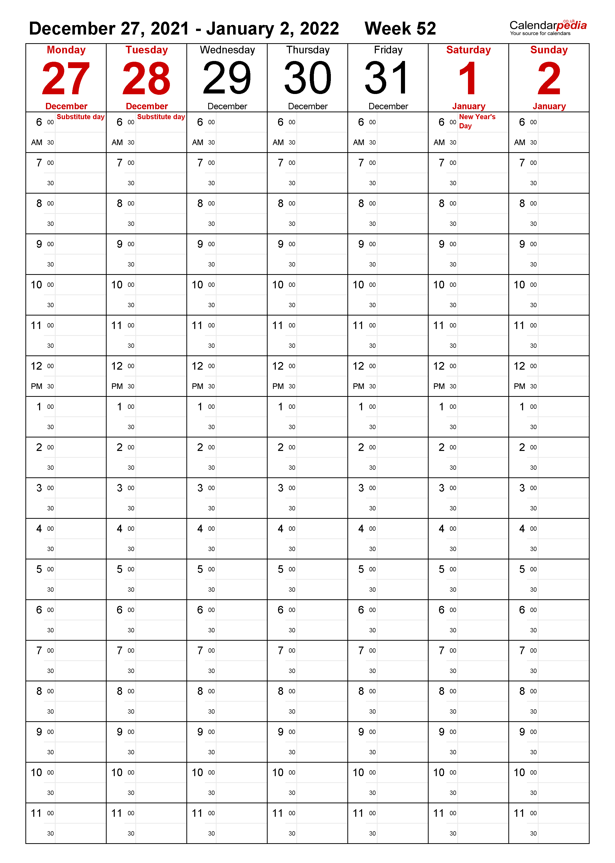 Printable Weekly Calendar 2022