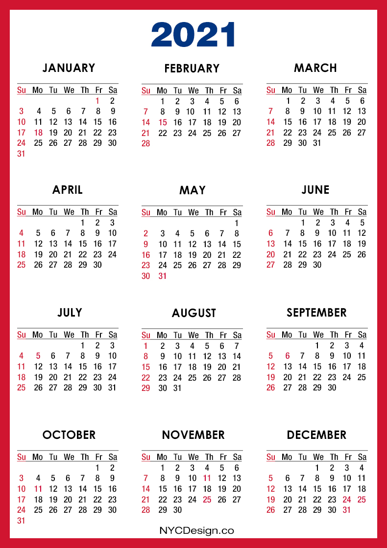 2021 Us Calendar With Holidays Printable