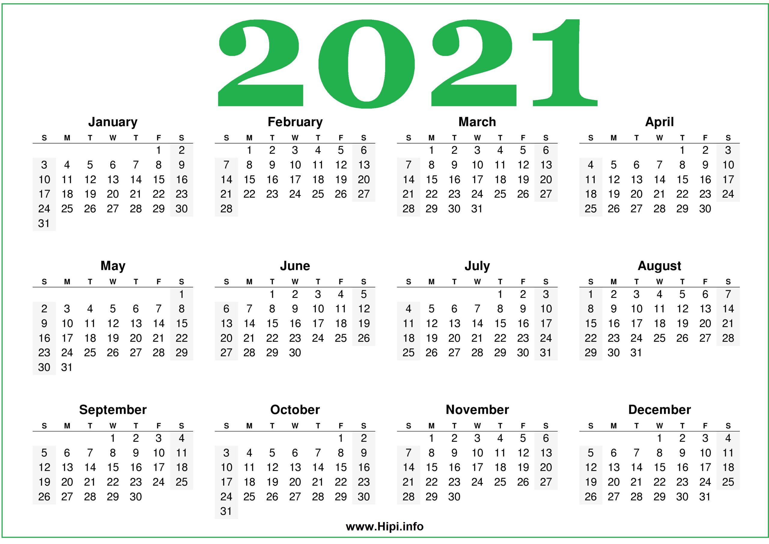 2021 1 Page Calendar Printable