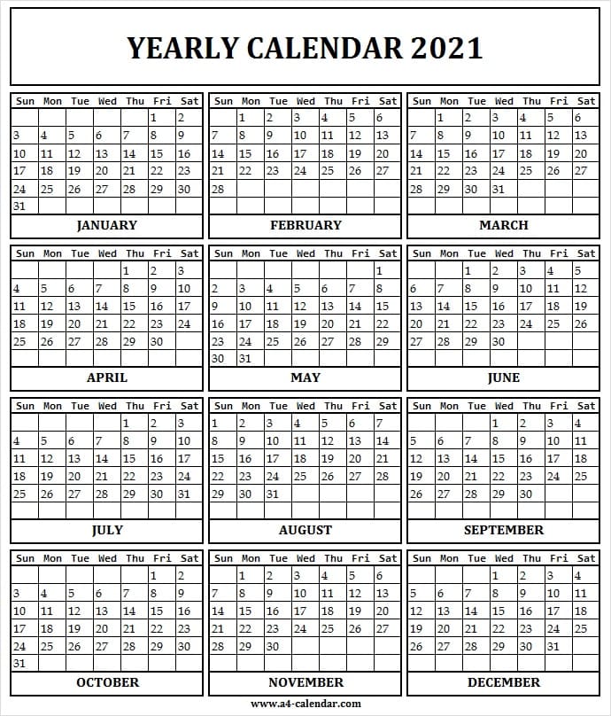 2021 Calendar Printable Free One Page