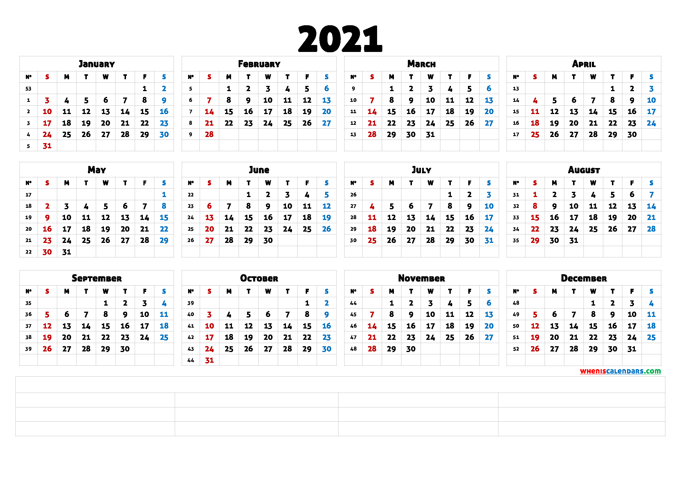 Monthly 2021 Printable Calendar