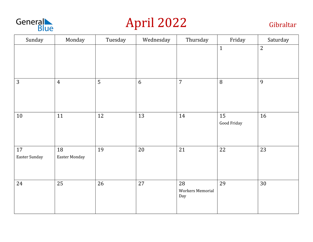Printable Calendar April 2022
