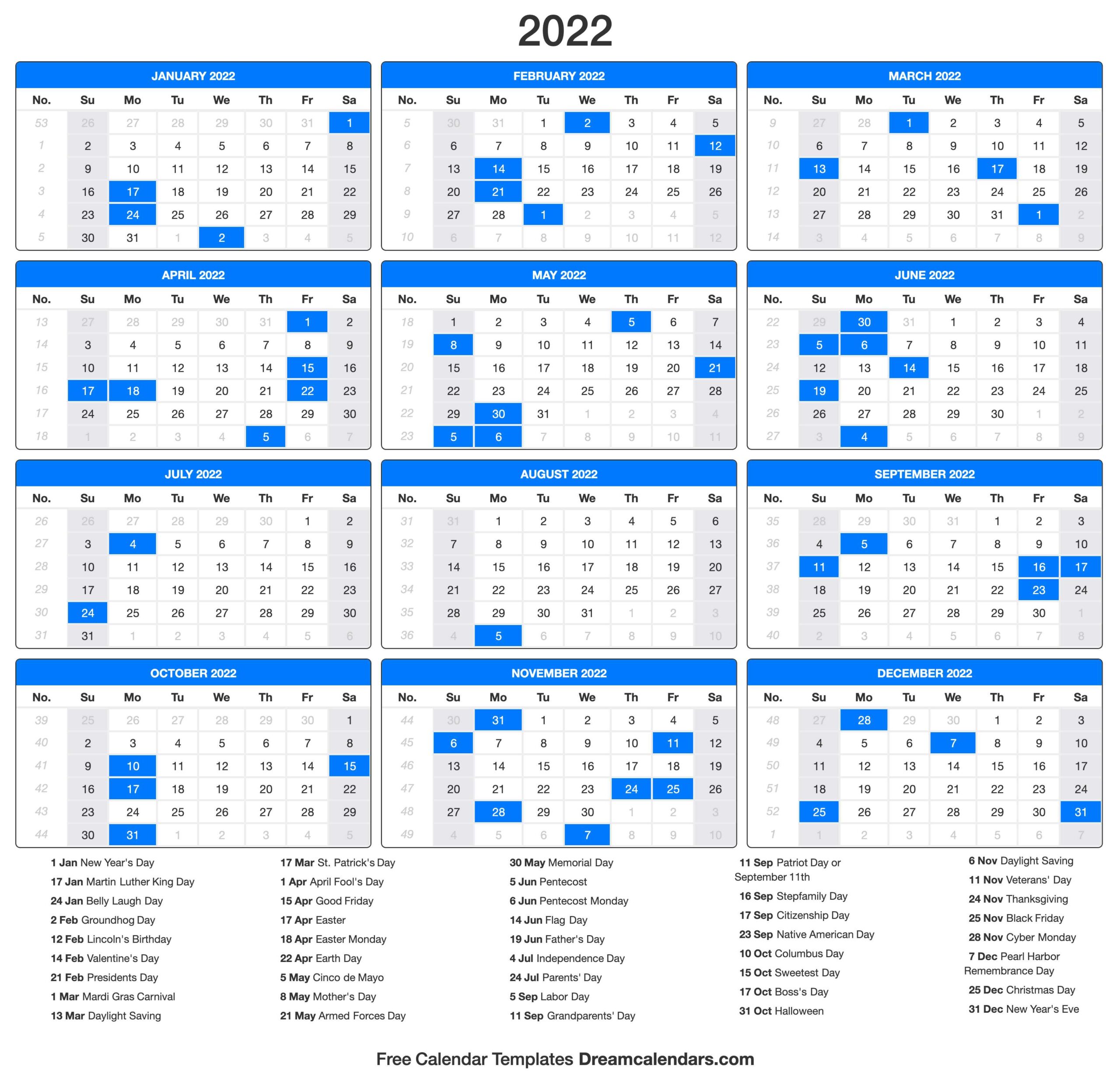 Printable Calendar Free 2022