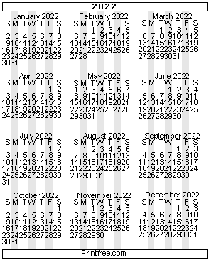 Printable Small Calendar 2022
