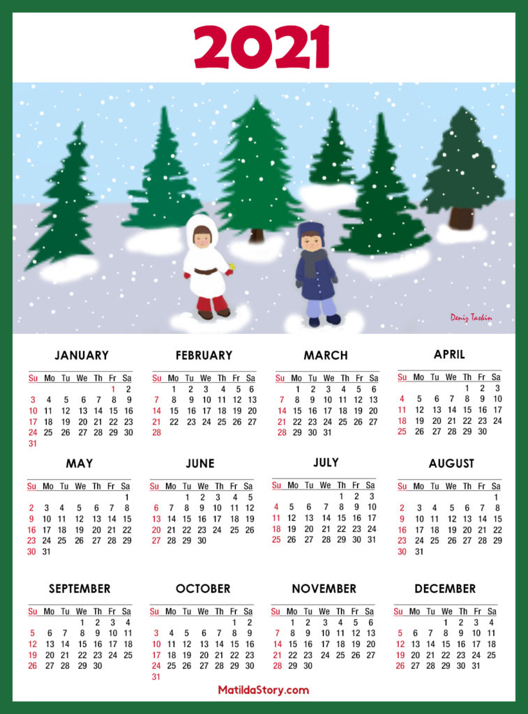 2021 1 Page Calendar Printable