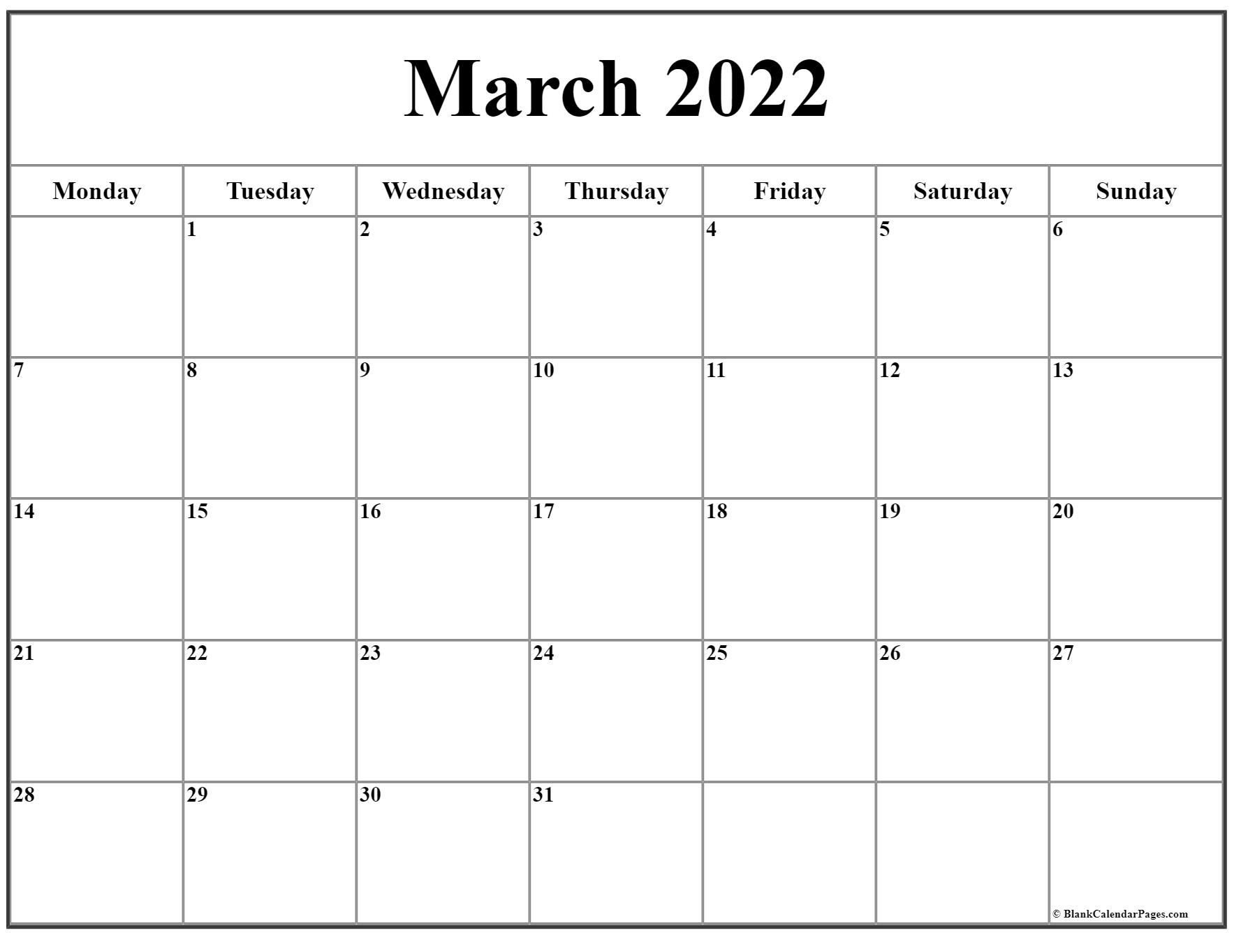 Printable 2022 Calendar Monday Start