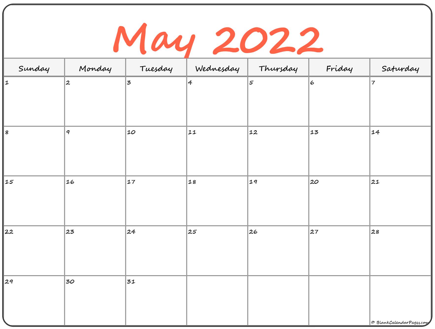 Printable Monthly Calendar 2022 Free