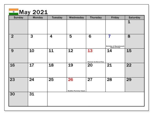 May 2021 Calendar With Holidays