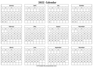2022 Blank Printable Calendar