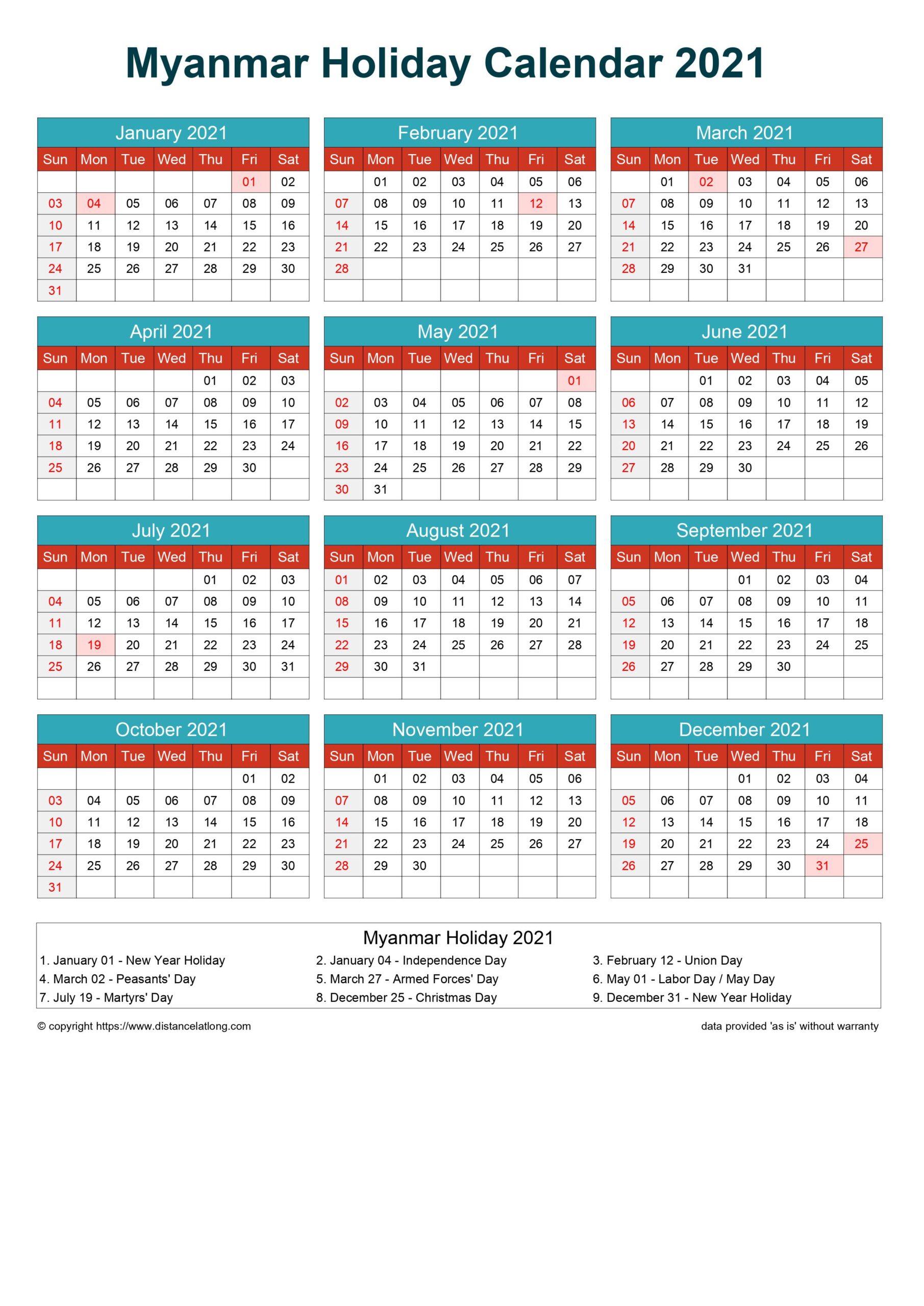 Printable 2021 Calendar Portrait