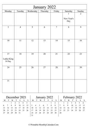 Julian Calendar 2022 Printable