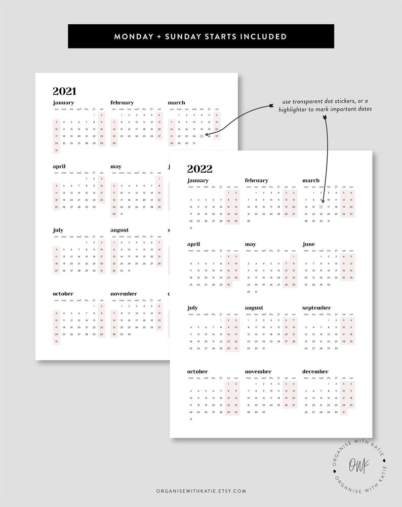 2022 Year At A Glance Printable Calendar