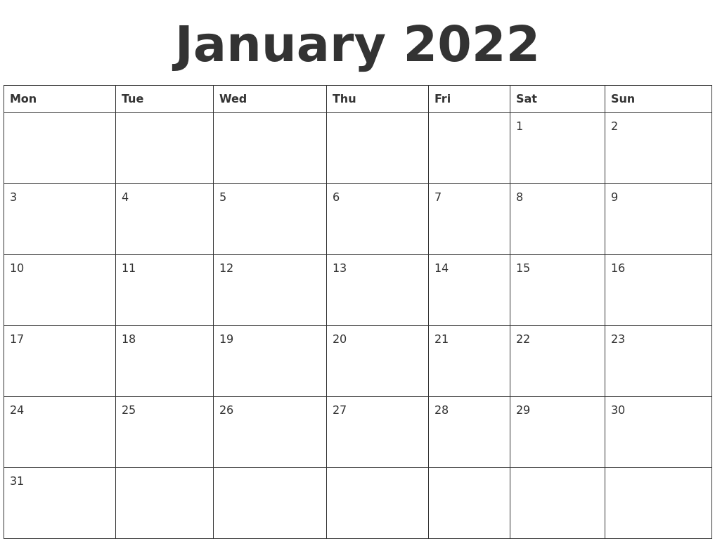 January 2022 Printable Calendar Wiki