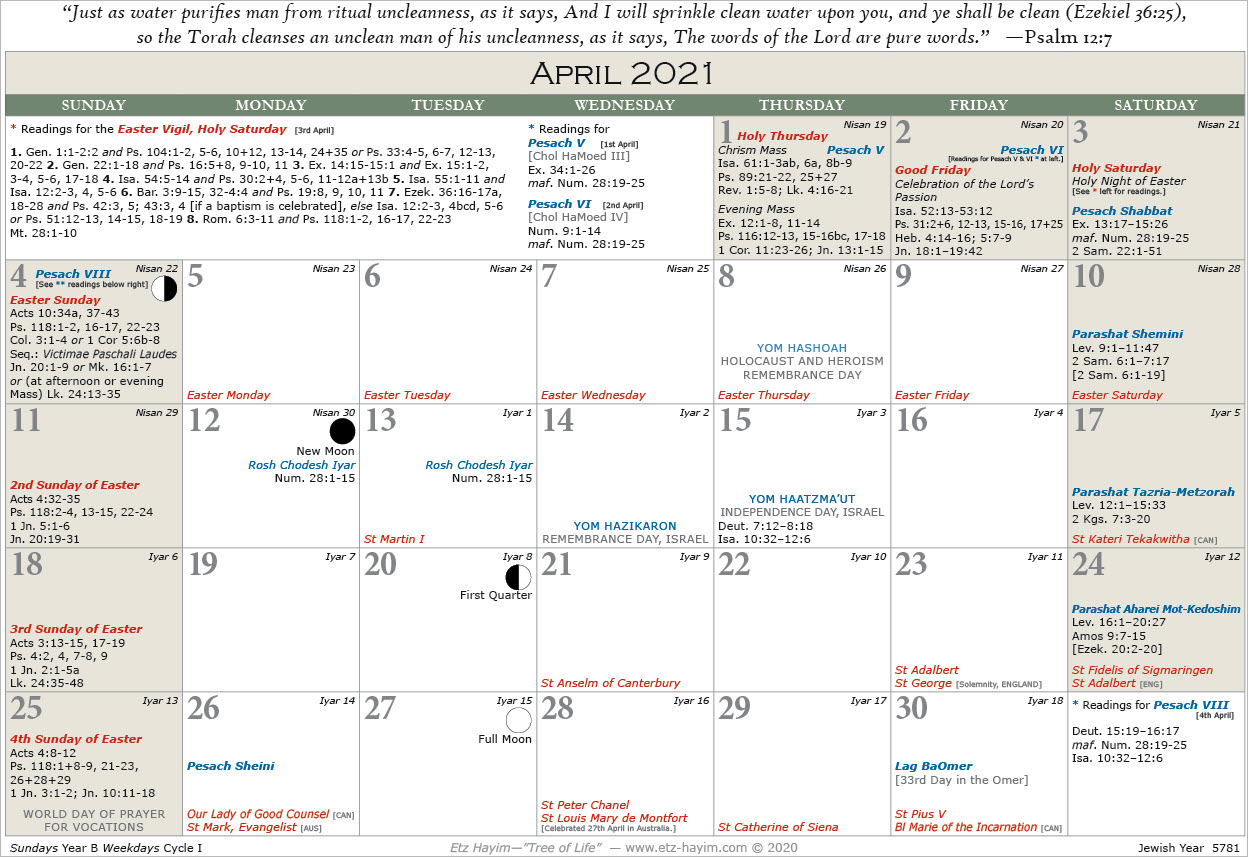 Free Printable Jewish Calendar 2021