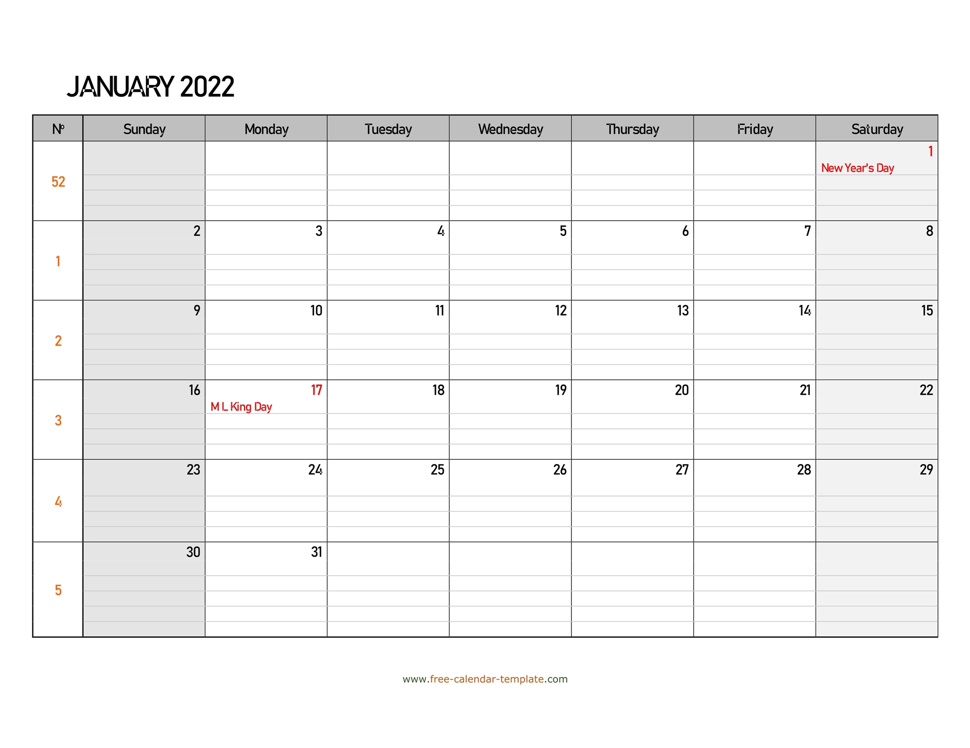 Free Printable 2022 Monthly Calendar With Holidays