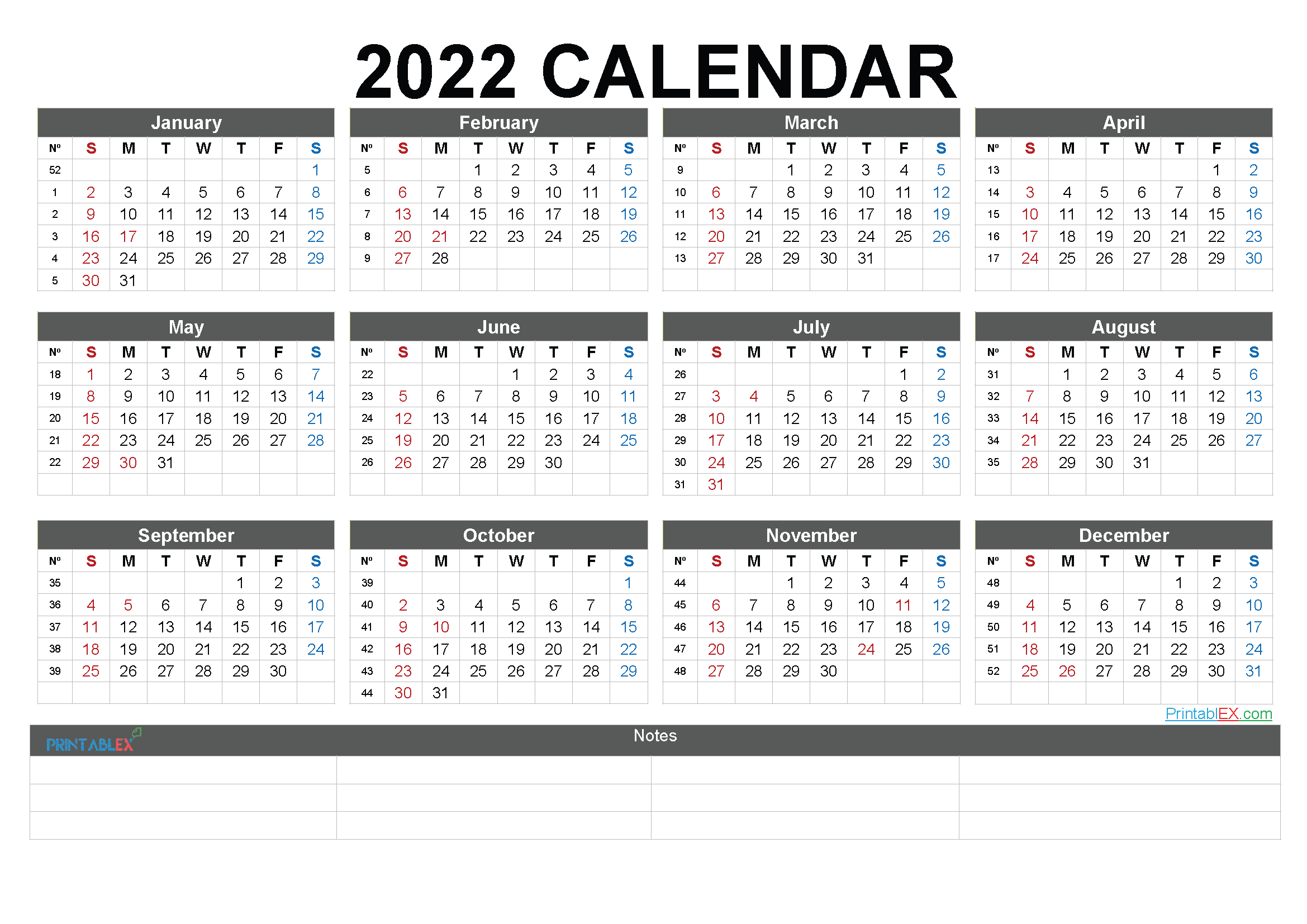 Printable Blank Calendar 2022