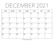 Printable December Calendar 2021