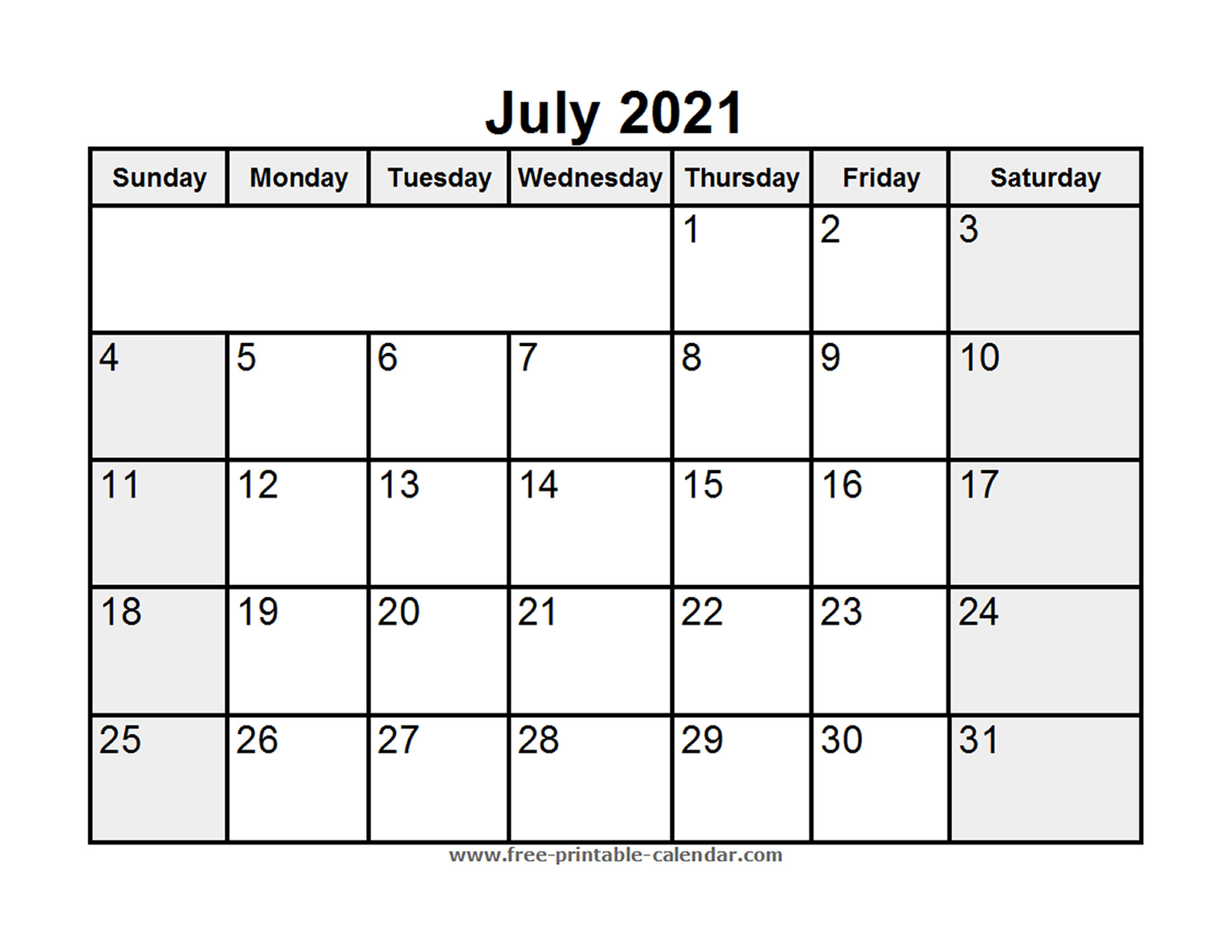 July 2021 Calendar Printable Pdf
