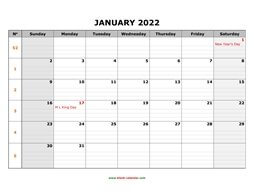 Calendar 2022 Blank Printable