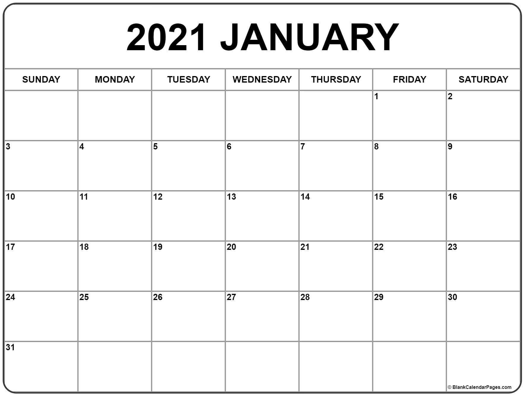January 2021 Printable Calendar Waterproof